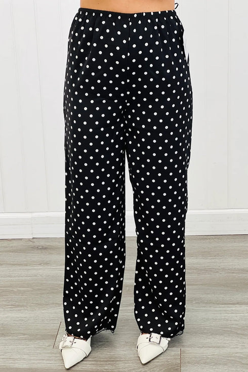 Polka Dot Print Elastic Waist Lace Hem Loose Pants