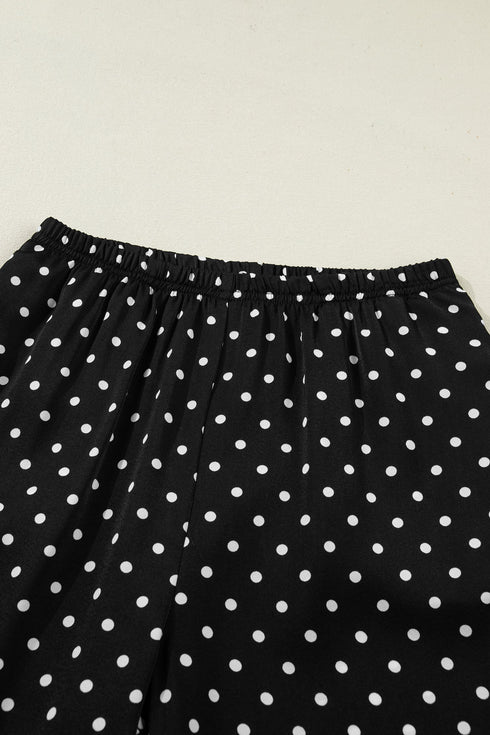 Polka Dot Print Elastic Waist Lace Hem Loose Pants