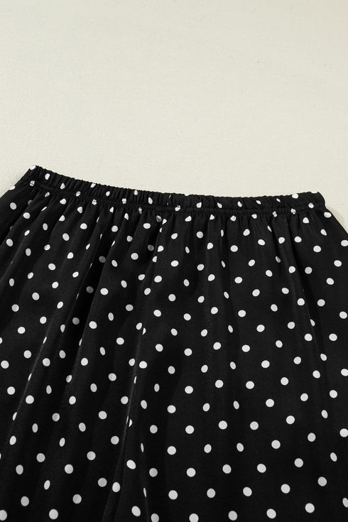 Polka Dot Print Elastic Waist Lace Hem Loose Pants