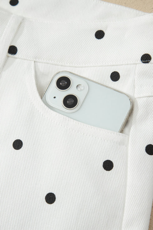 Polka Dot Print Embroidered Scallop Hem Shorts