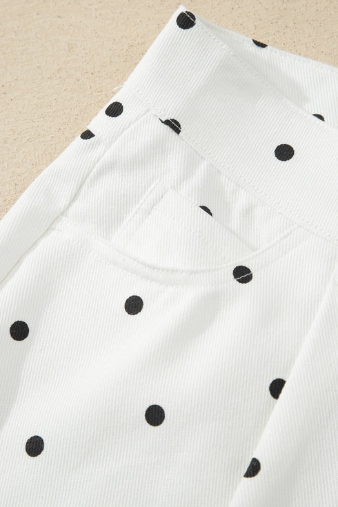 Polka Dot Print Embroidered Scallop Hem Shorts