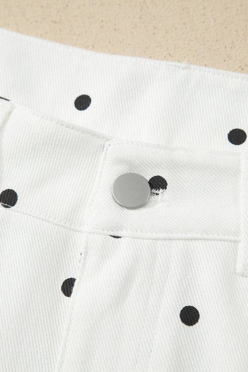 Polka Dot Print Embroidered Scallop Hem Shorts