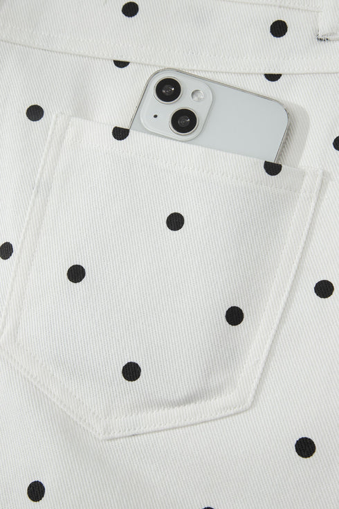 Polka Dot Print Embroidered Scallop Hem Shorts
