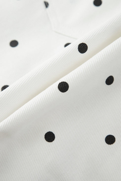 Polka Dot Print Embroidered Scallop Hem Shorts