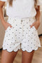 Polka Dot Print Embroidered Scallop Hem Shorts