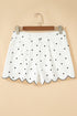 Polka Dot Print Embroidered Scallop Hem Shorts