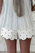 Polka Dot Print Embroidered Scallop Hem Shorts