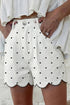 Polka Dot Print Embroidered Scallop Hem Shorts