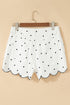 Polka Dot Print Embroidered Scallop Hem Shorts