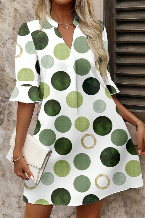 Polka Dot Print Flounced Half Sleeve A Line Mini Dress