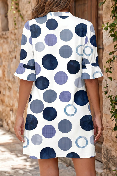 Polka Dot Print Flounced Half Sleeve A Line Mini Dress
