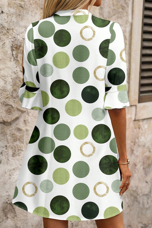Polka Dot Print Flounced Half Sleeve A Line Mini Dress