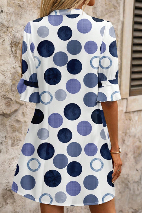 Polka Dot Print Flounced Half Sleeve A Line Mini Dress