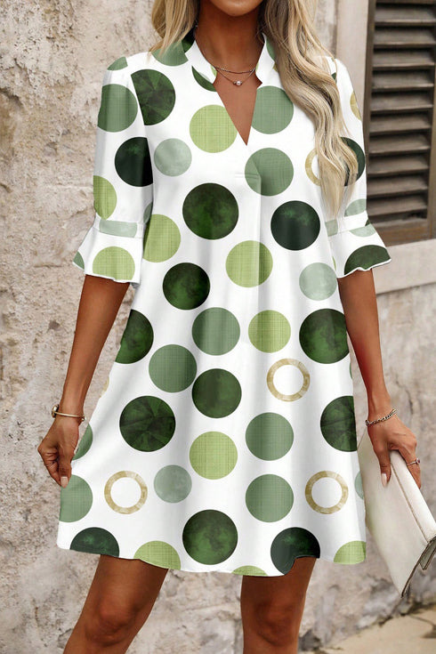 Polka Dot Print Flounced Half Sleeve A Line Mini Dress