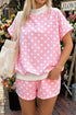 Polka Dot Print Graphic Trim Mock Neck Short Set