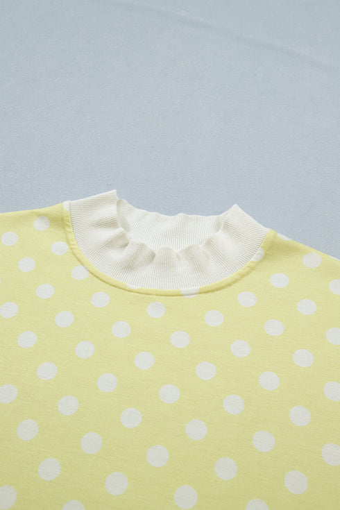 Polka Dot Print Graphic Trim Mock Neck Short Set