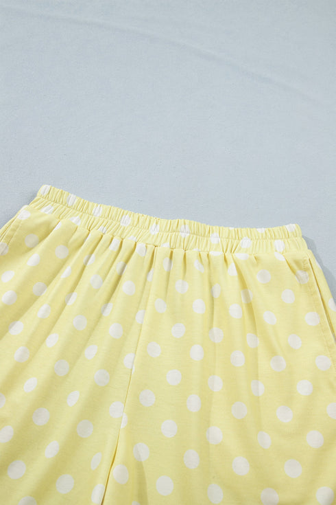 Polka Dot Print Graphic Trim Mock Neck Short Set