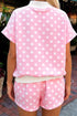 Polka Dot Print Graphic Trim Mock Neck Short Set