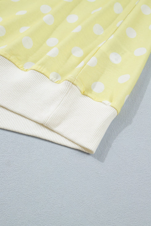 Polka Dot Print Graphic Trim Mock Neck Short Set