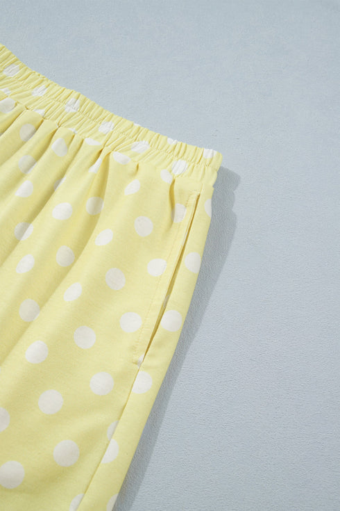 Polka Dot Print Graphic Trim Mock Neck Short Set
