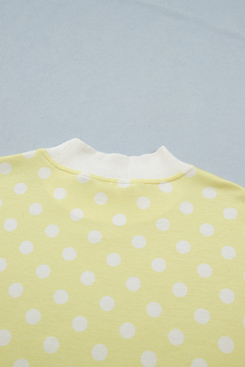 Polka Dot Print Graphic Trim Mock Neck Short Set