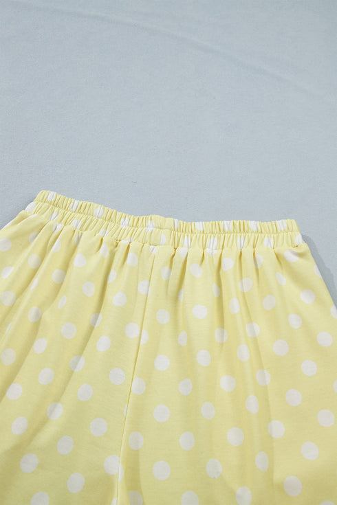 Polka Dot Print Graphic Trim Mock Neck Short Set