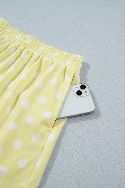 Polka Dot Print Graphic Trim Mock Neck Short Set