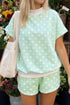 Polka Dot Print Graphic Trim Mock Neck Short Set