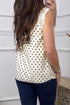 Polka Dot Print Lace Trim Sleeveless V Neck Blouse