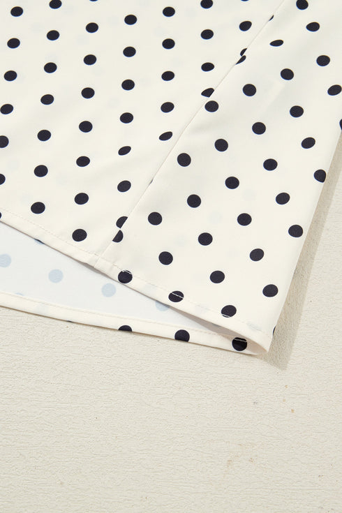 Polka Dot Print Lace Trim Sleeveless V Neck Blouse