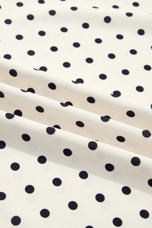 Polka Dot Print Lace Trim Sleeveless V Neck Blouse