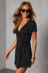 Polka Dot Print Lace Trim Wrap Mini Dress