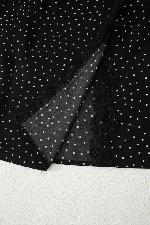 Polka Dot Print Lace Trim Wrap Mini Dress