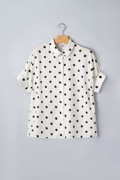 Polka Dot Print Loose Fit Dolman Sleeve Shirt