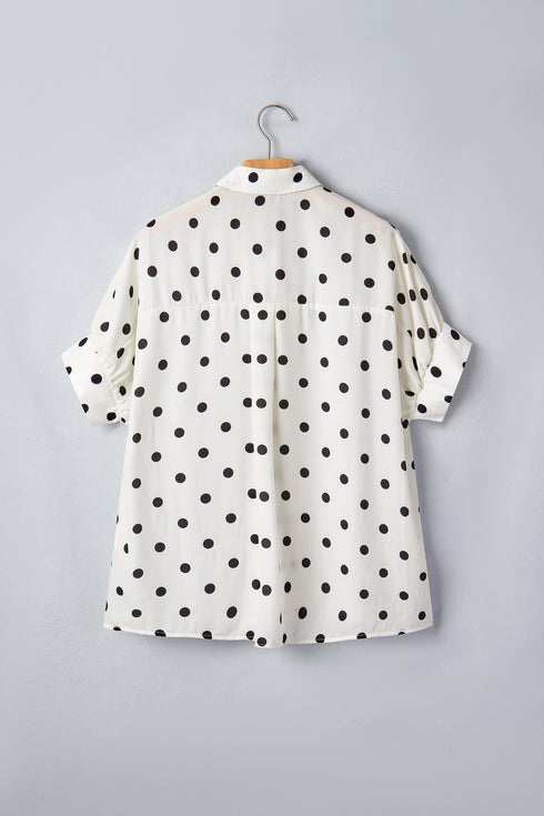 Polka Dot Print Loose Fit Dolman Sleeve Shirt