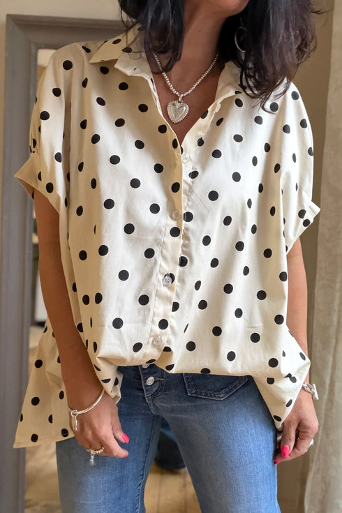 Polka Dot Print Loose Fit Dolman Sleeve Shirt