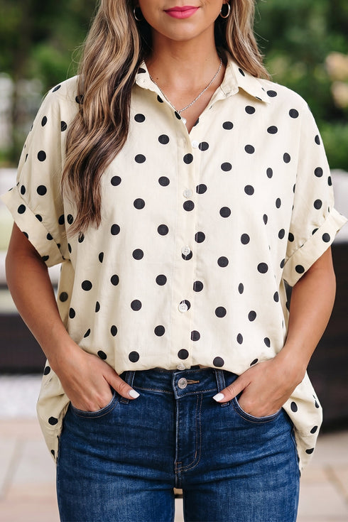 Polka Dot Print Loose Fit Dolman Sleeve Shirt
