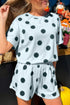 Polka Dot Print Loose Tee Drawstring Waist Short Sets