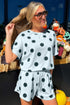 Polka Dot Print Loose Tee Drawstring Waist Short Sets