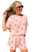 Polka Dot Print Loose Tee Drawstring Waist Short Sets