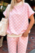 Polka Dot Print Mock Neck Short Sleeve Shift Pant Set