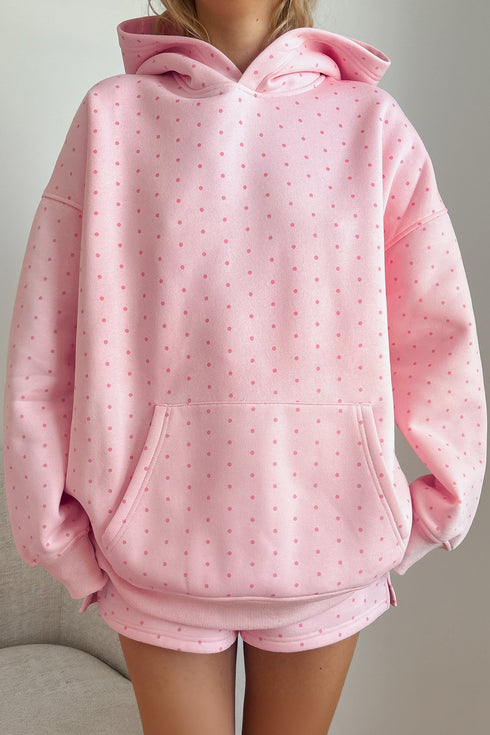 Polka Dot Print Oversized Hoodie Two Piece Short Set