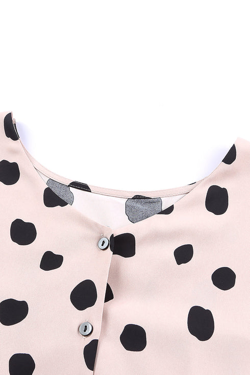 Polka Dot Print Oversized Puff Sleeve Frill Blouse