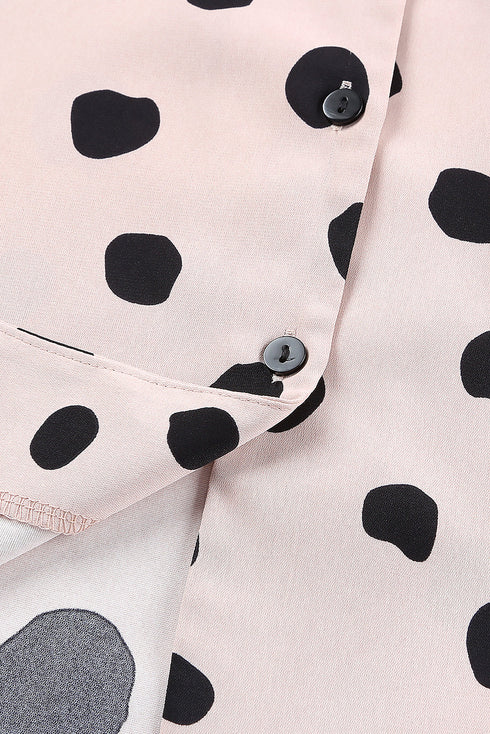 Polka Dot Print Oversized Puff Sleeve Frill Blouse