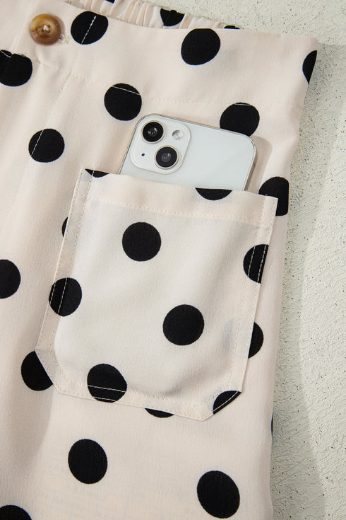 Polka Dot Print Patched Pocket Wide Leg Loose Pants
