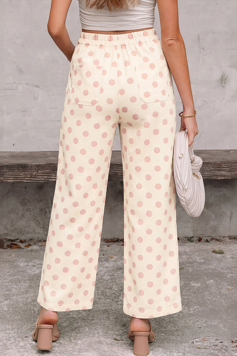 Polka Dot Print Patched Pocket Wide Leg Loose Pants