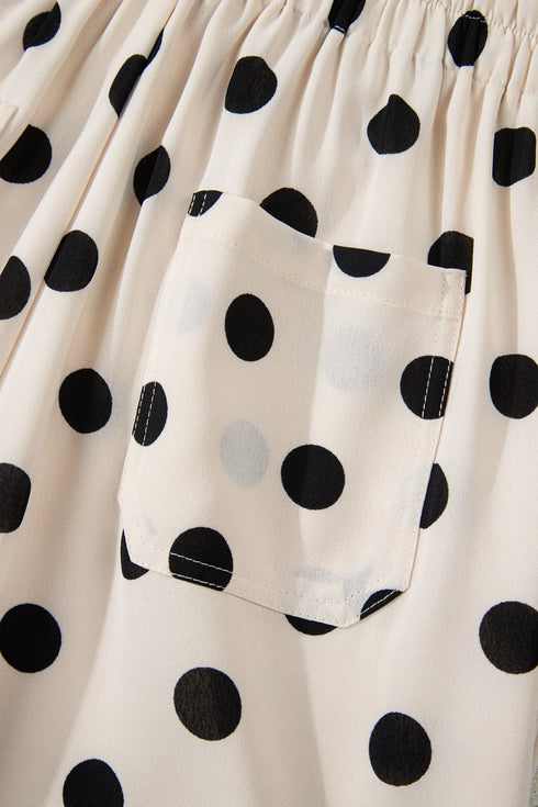 Polka Dot Print Patched Pocket Wide Leg Loose Pants
