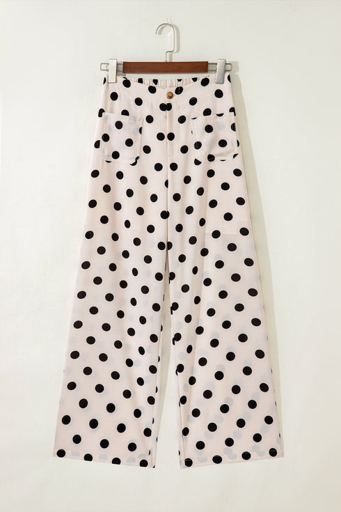 Polka Dot Print Patched Pocket Wide Leg Loose Pants