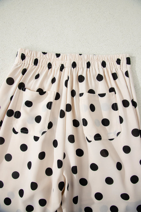 Polka Dot Print Patched Pocket Wide Leg Loose Pants