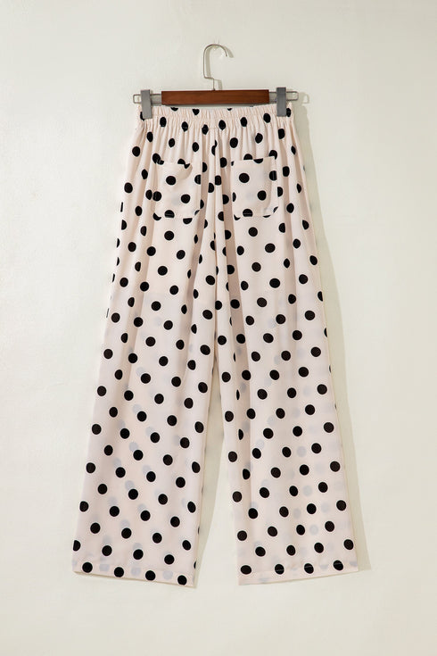 Polka Dot Print Patched Pocket Wide Leg Loose Pants